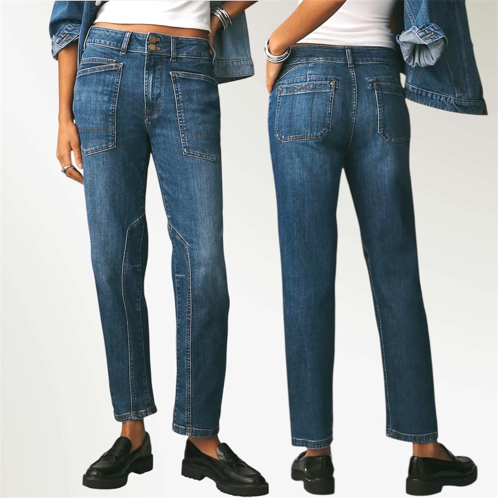 PILCRO Women's Size 28 Blue Denim Carpenter Jeans Utility Pockets Straight Leg